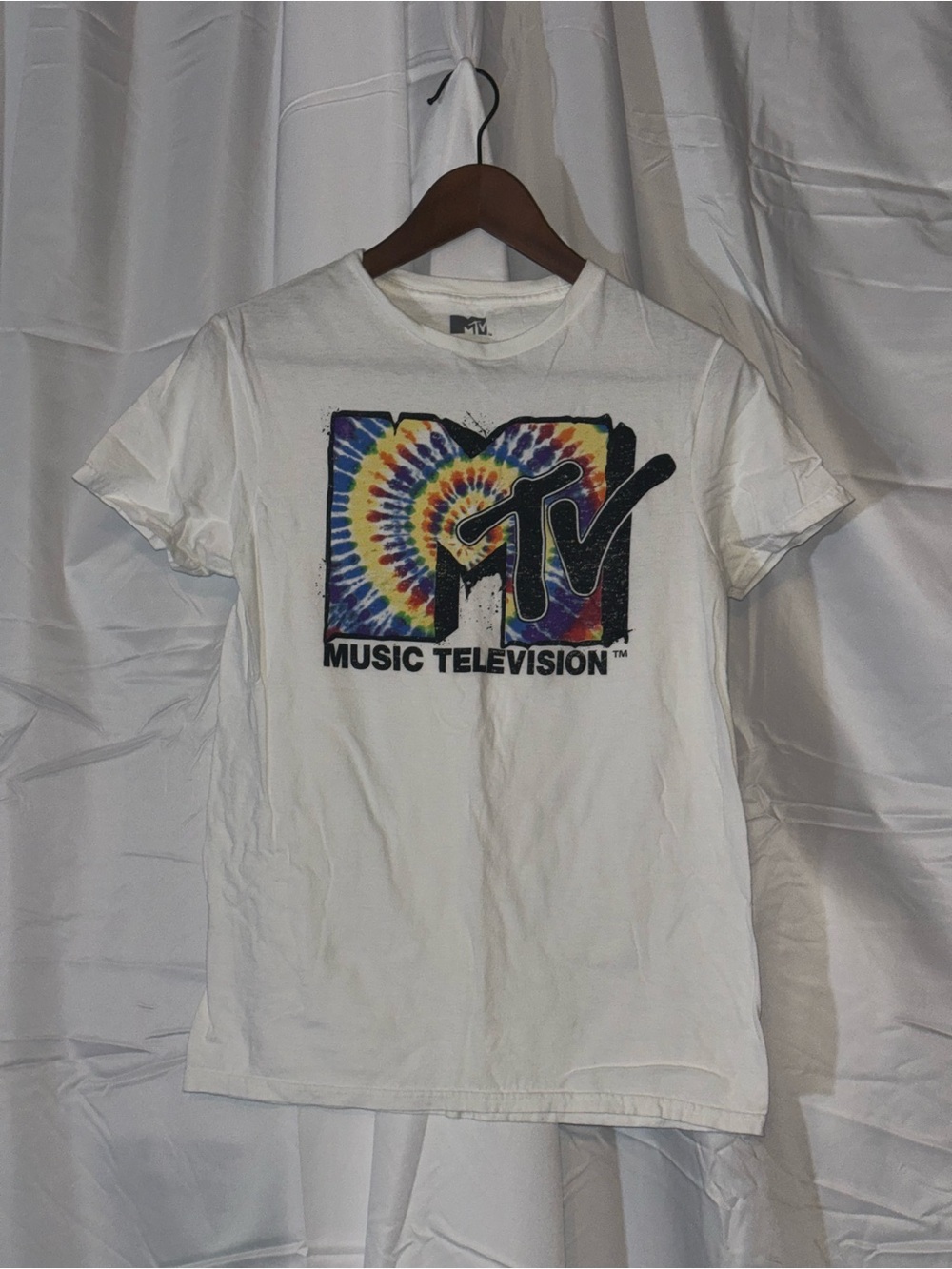 MTV Tie-Dye Logo Tee - White with Rainbow